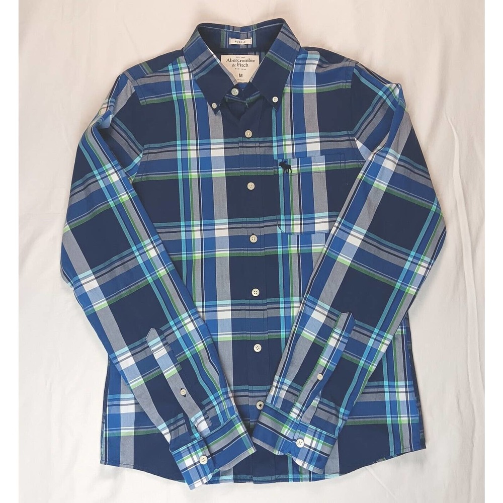 Abercrombie & Fitch Button Up Shirt Men’s Medium Blue Plaid Muscle RN75654